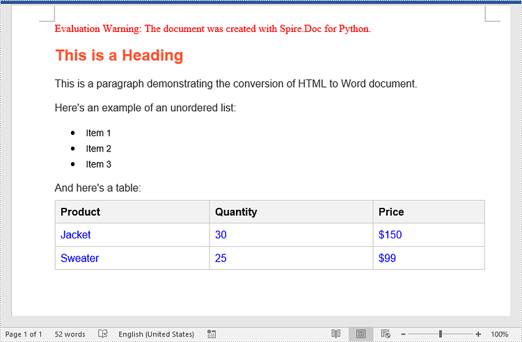 How to Convert HTML String to Word