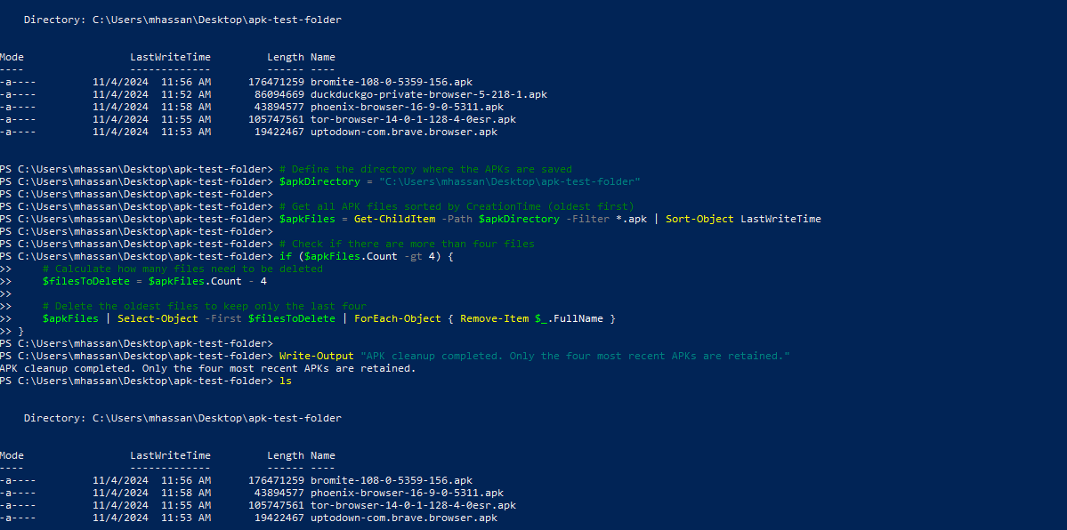 Automating APK Management: Retain Only the 4 Most Recent Versions Using PowerShell