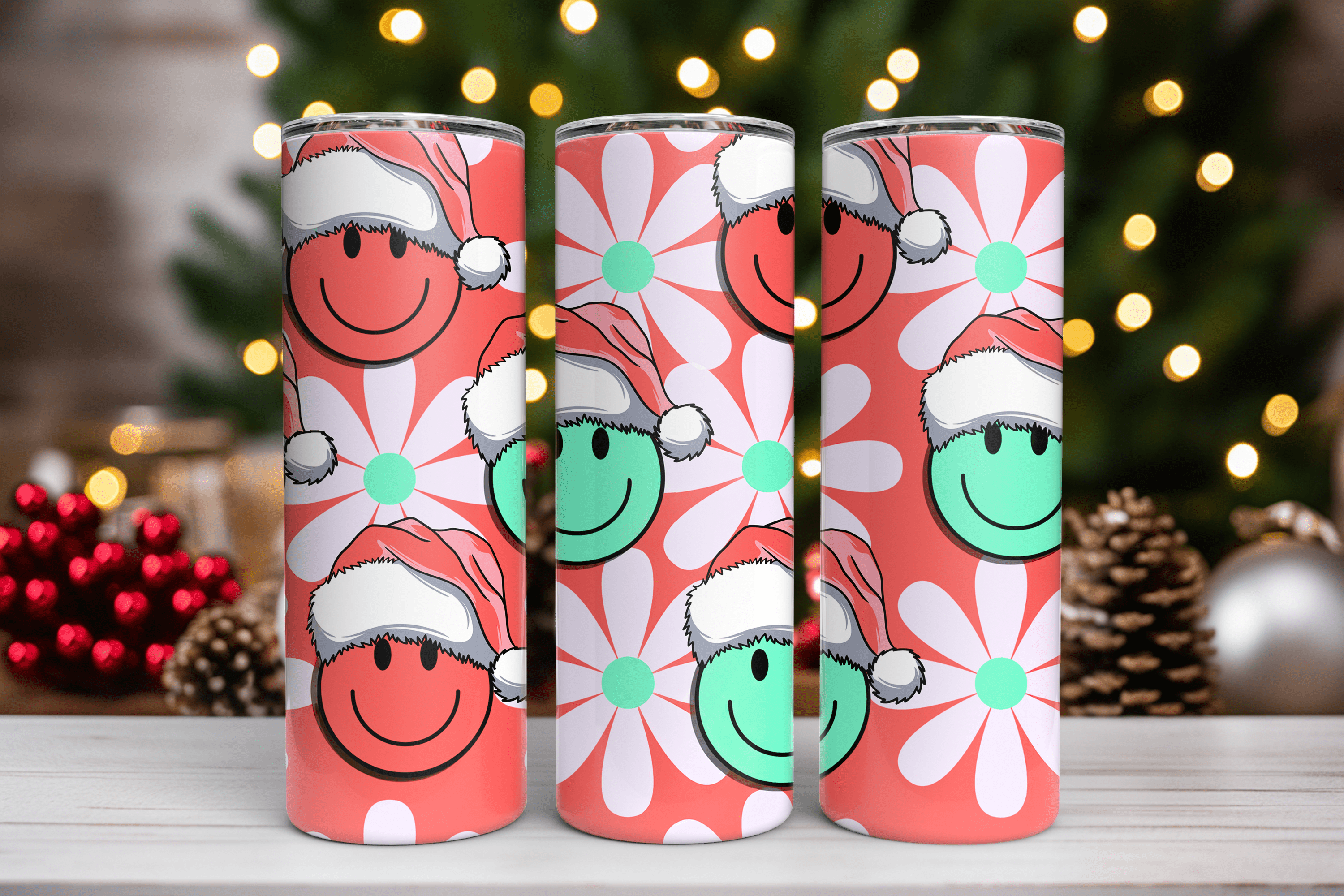 Retro Christmas Smile Face Tumbler 20oz Free