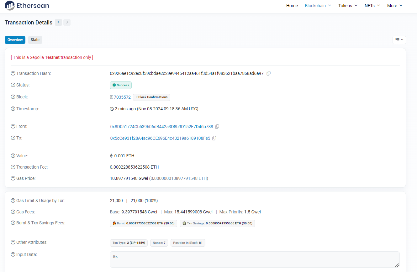 Etherscan Transaction Detail page