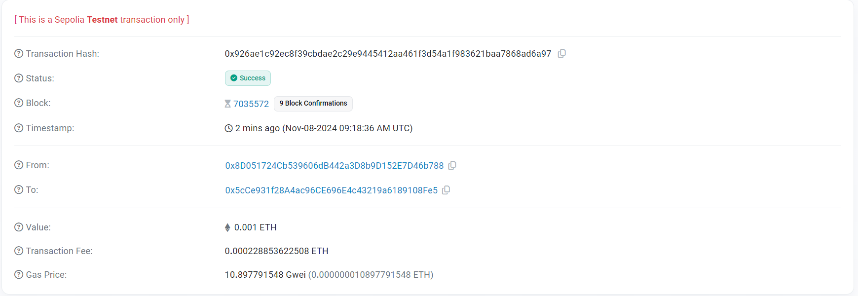 Transaction Fees Section of a Transaction 