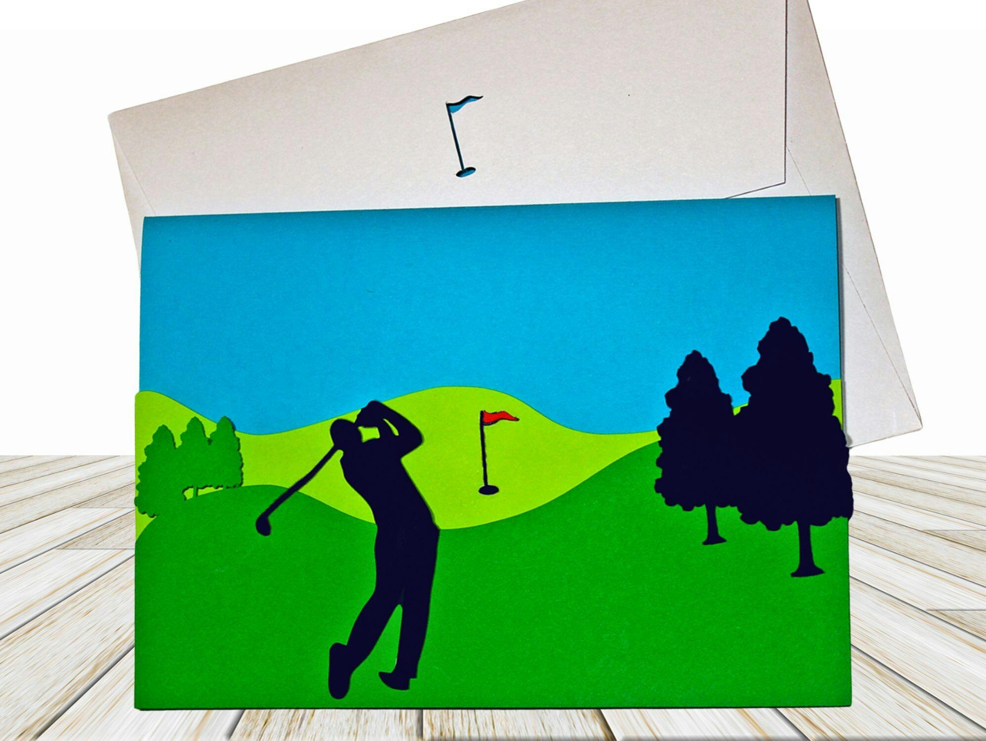 Golfing Card Layered 3D SVG