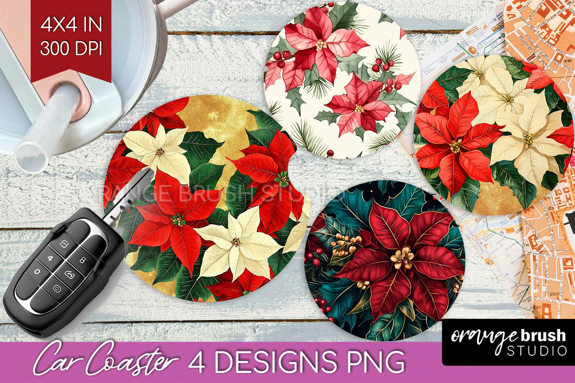 Poinsettia Car Coaster Designs