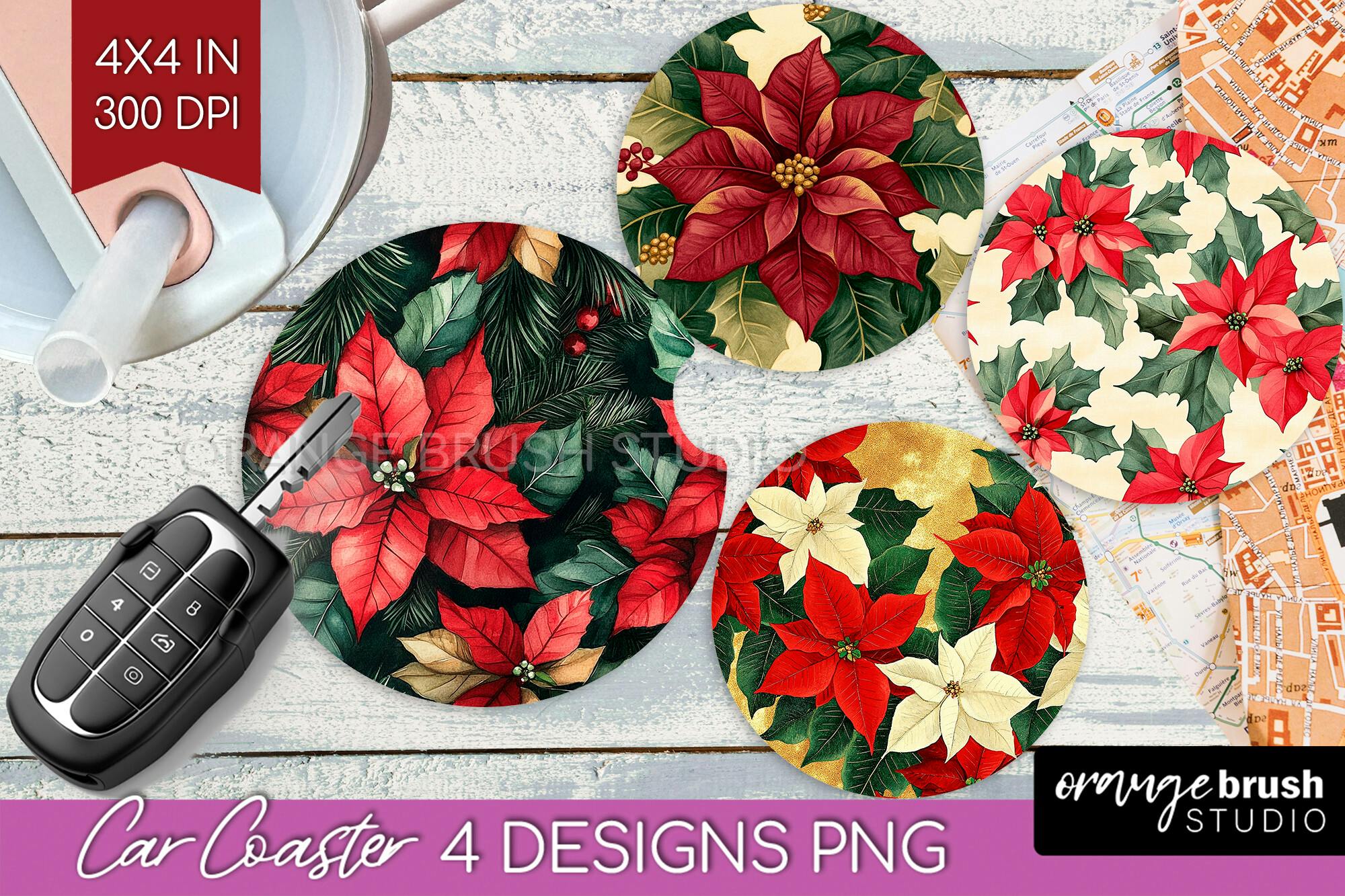 Poinsettia Car Coasters