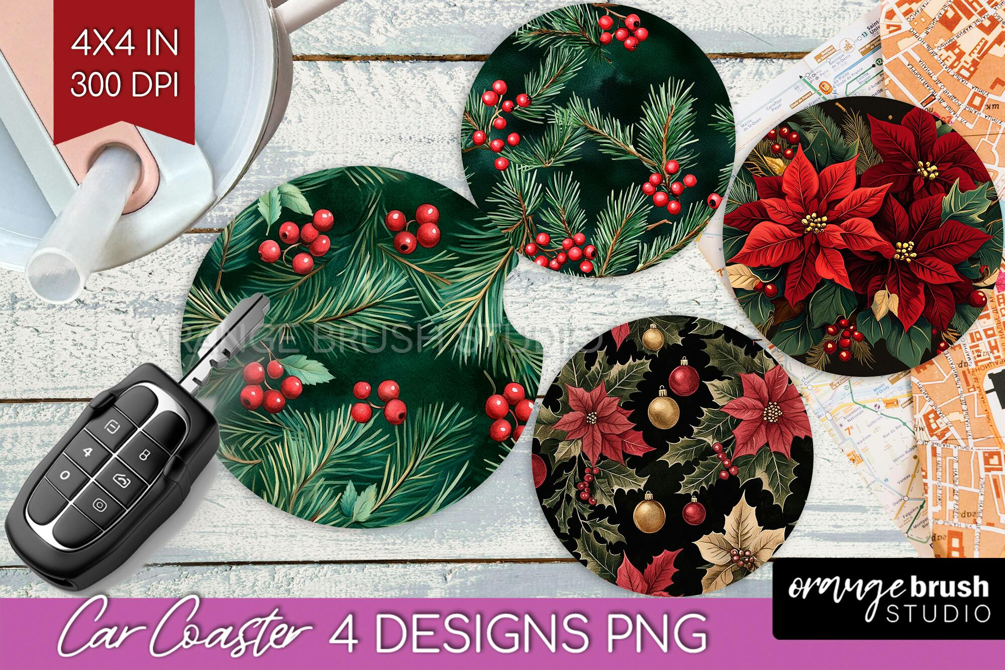 Poinsettia Car Coaster Design