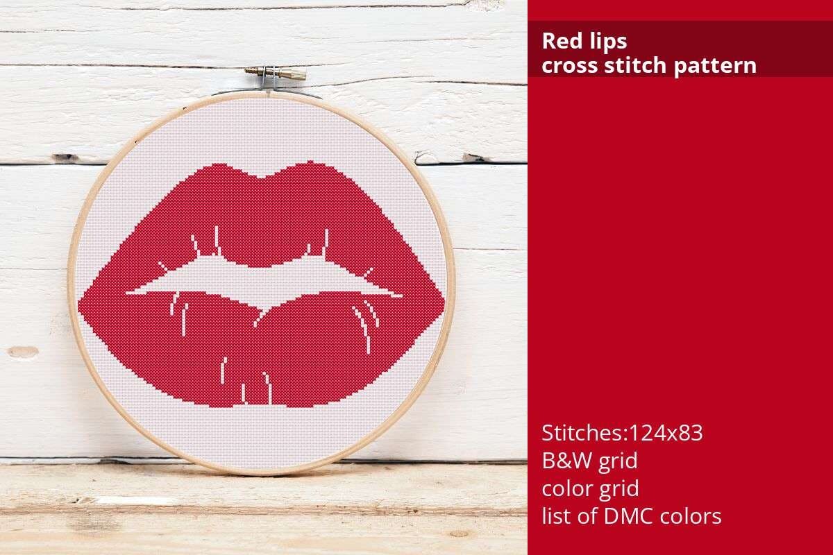 Red Lips Cross Stitch Pattern