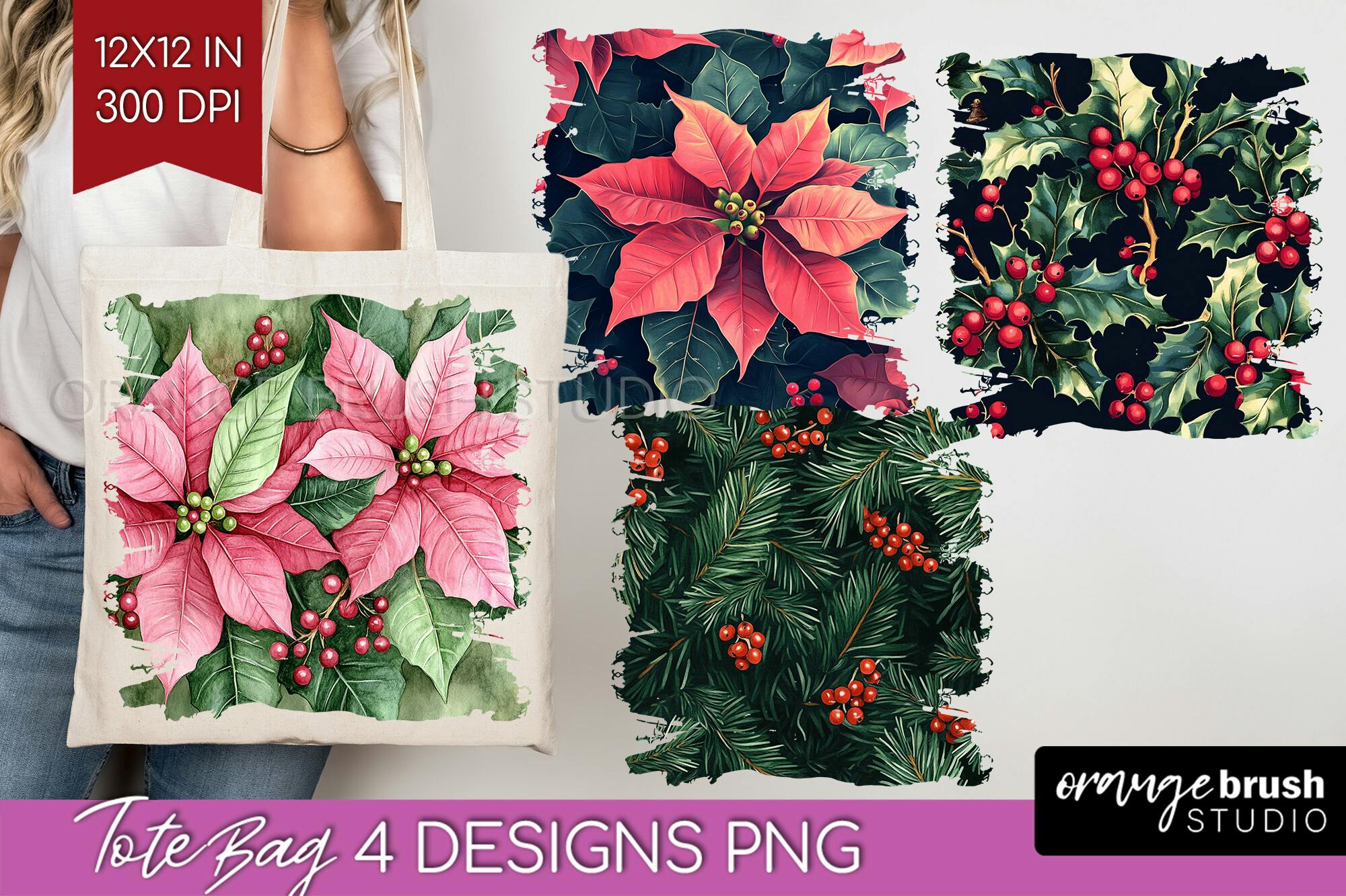 Poinsettia Tote Bag Sublimation Design