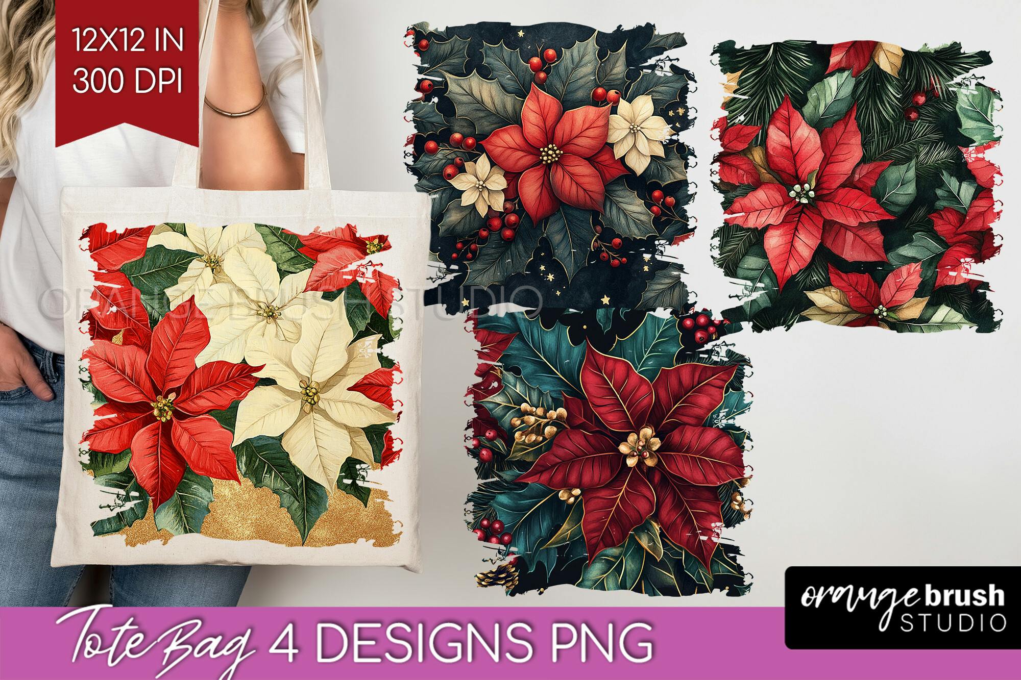 Poinsettia Tote Bag Sublimation