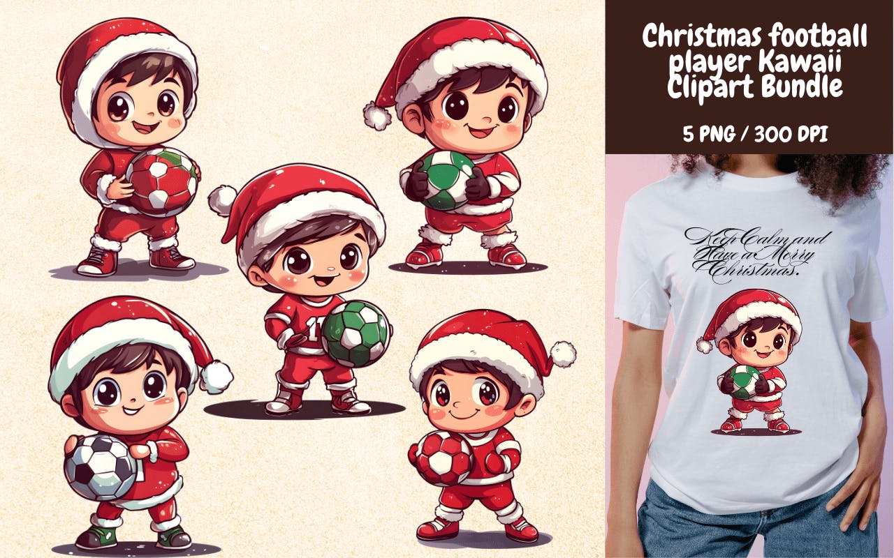 Kawaii Christmas Football Player Clipart