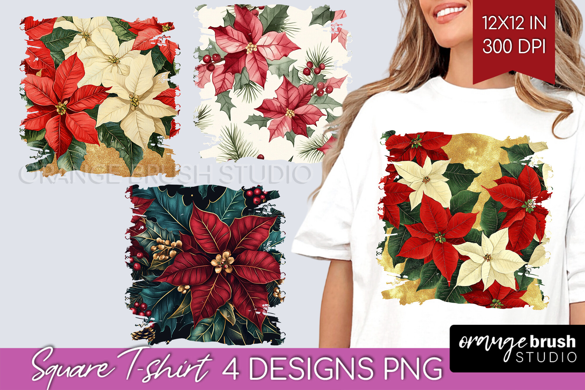 Poinsettia Square T-Shirt Design