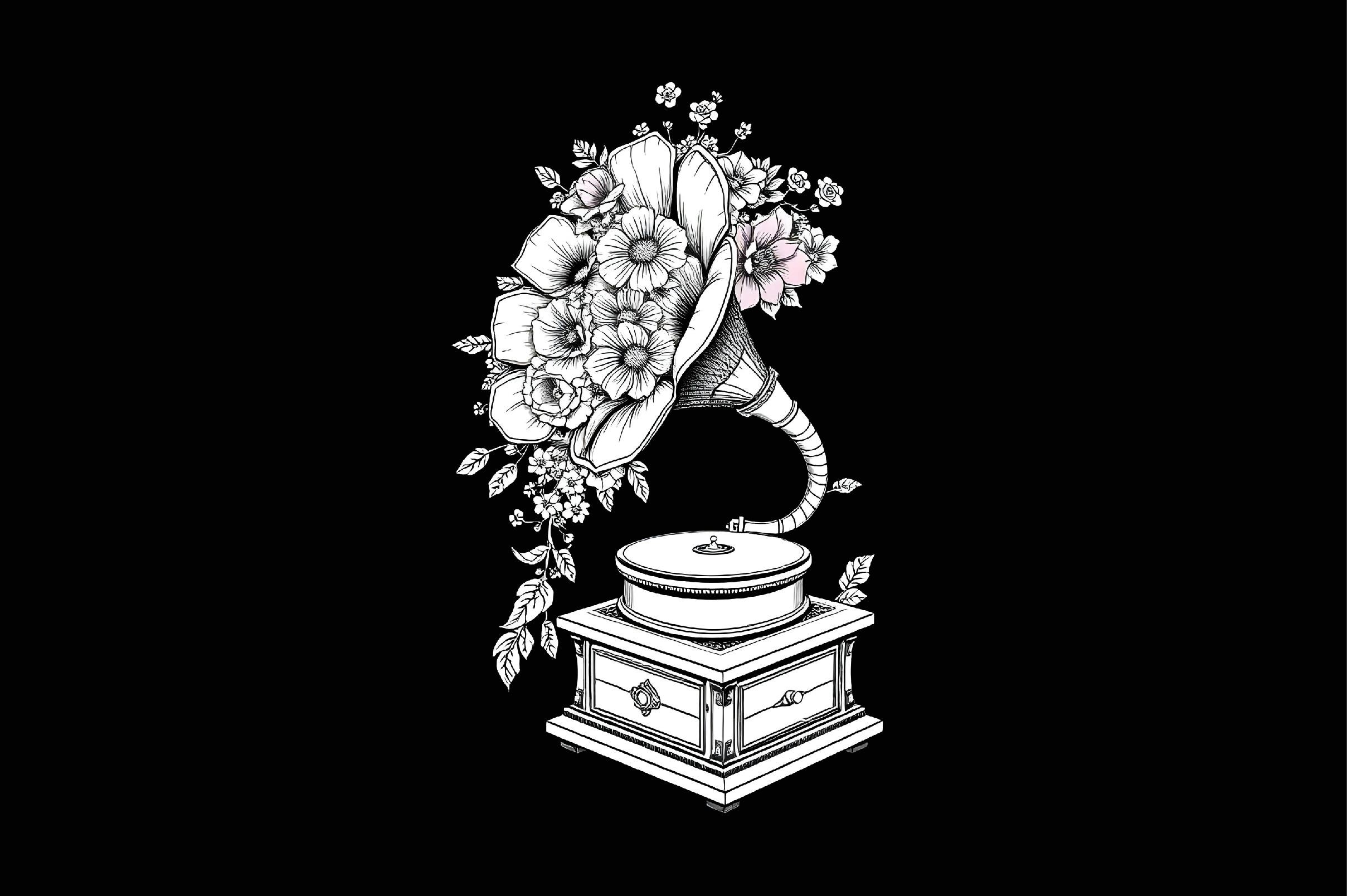 Floral Gramophone PNG Sublimation Design