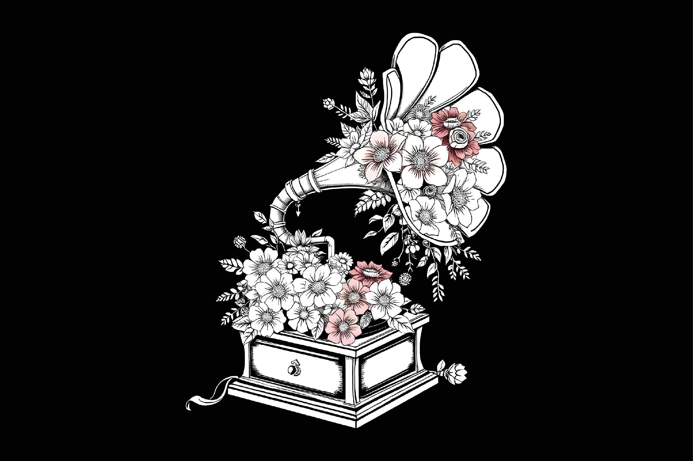 Floral Gramophone T-shirt Design