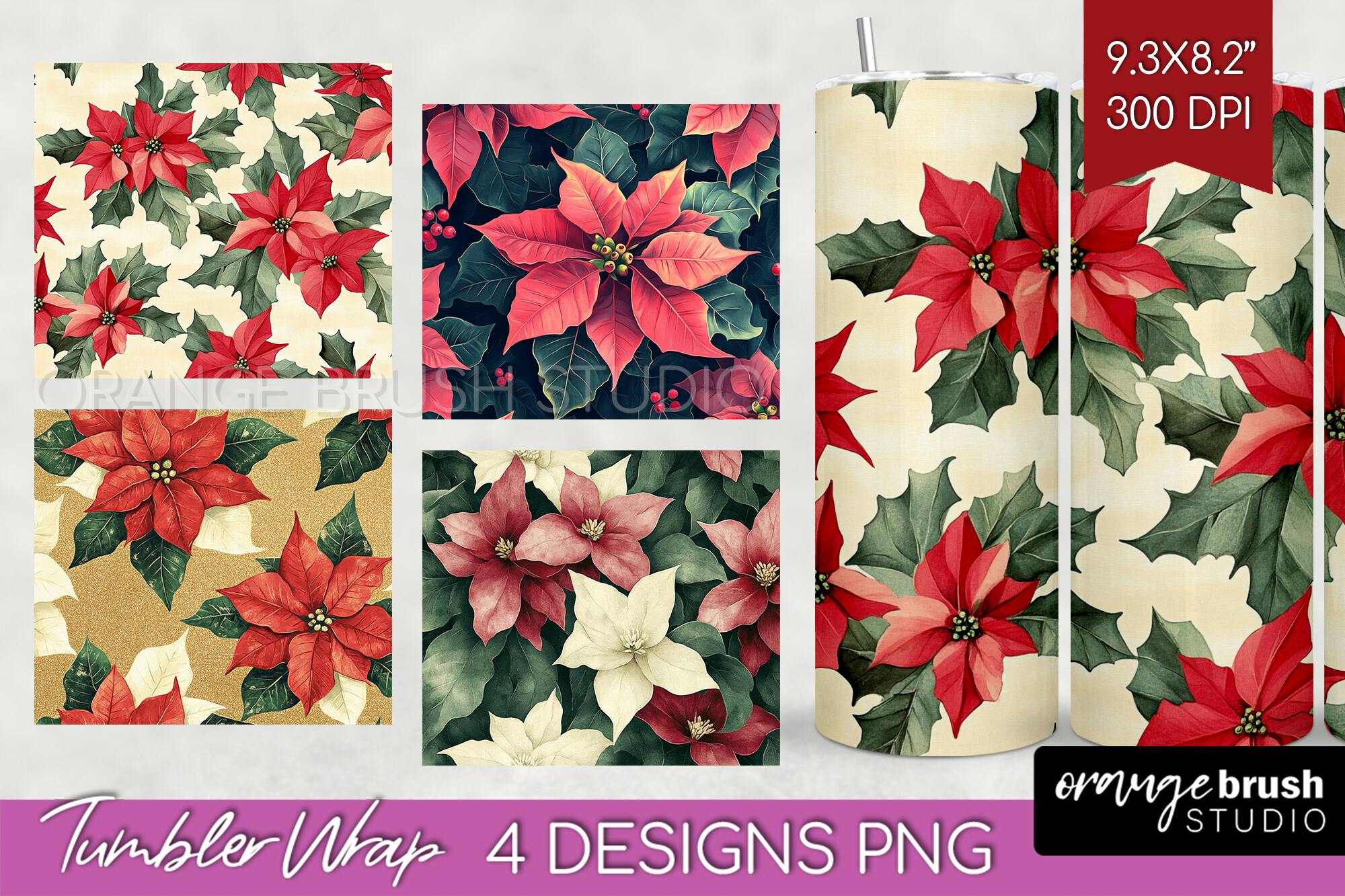 Poinsettia Tumbler Wrap Design