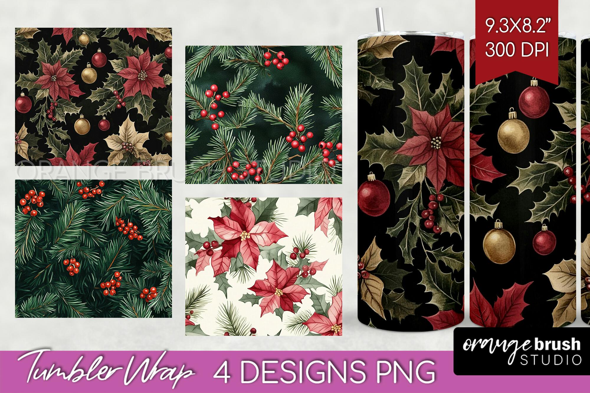 Poinsettia Tumbler Wrap Design