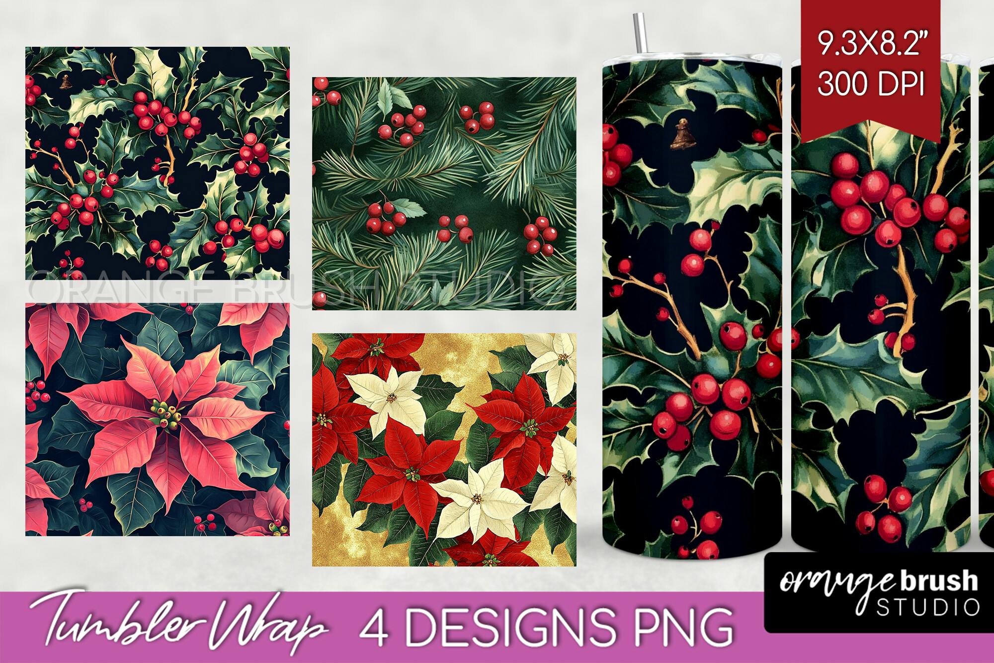 Poinsettia Tumbler Wrap Design