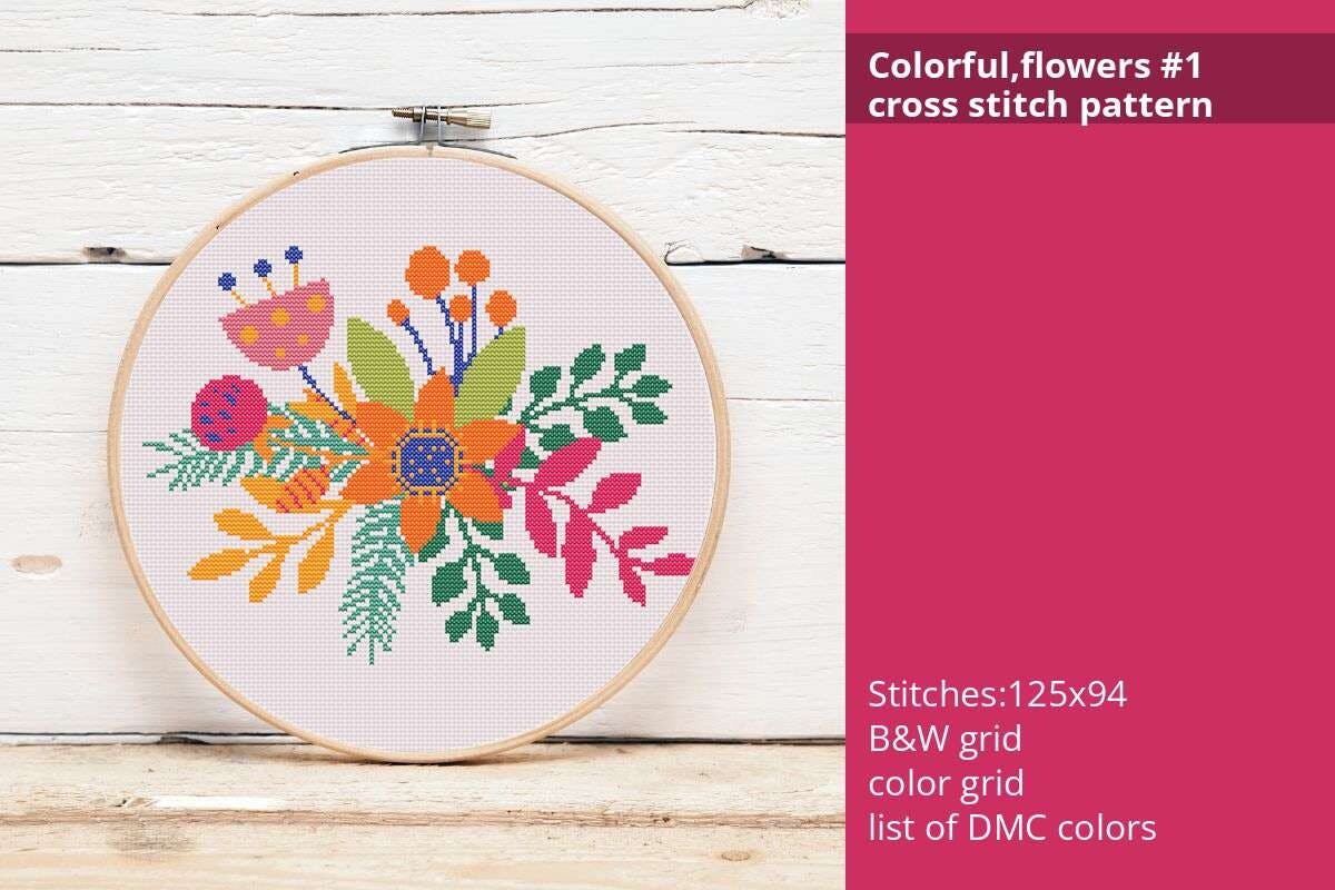 Colorful Flowers Cross Stitch