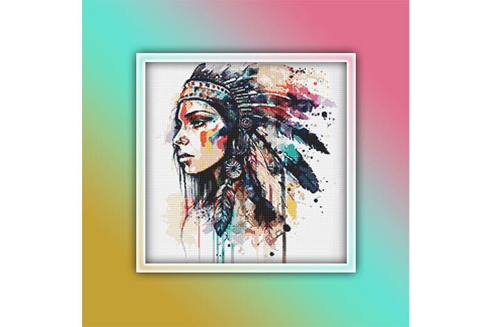 Native Indian Woman Cross Stitch Pattern