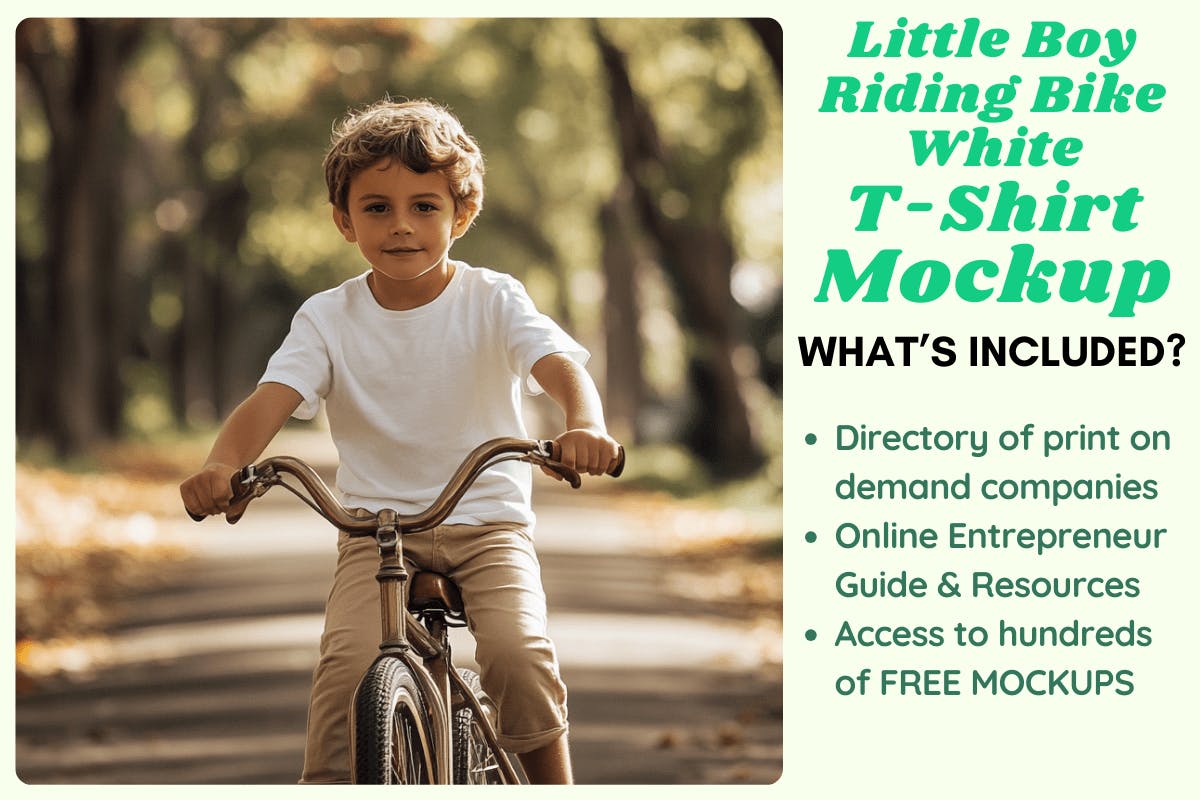 Little Boy Riding Bike T-Shirt Mockup