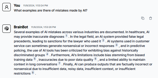 BrainBox discussion highlighting documented AI errors across various sectors including healthcare, legal, and customer service