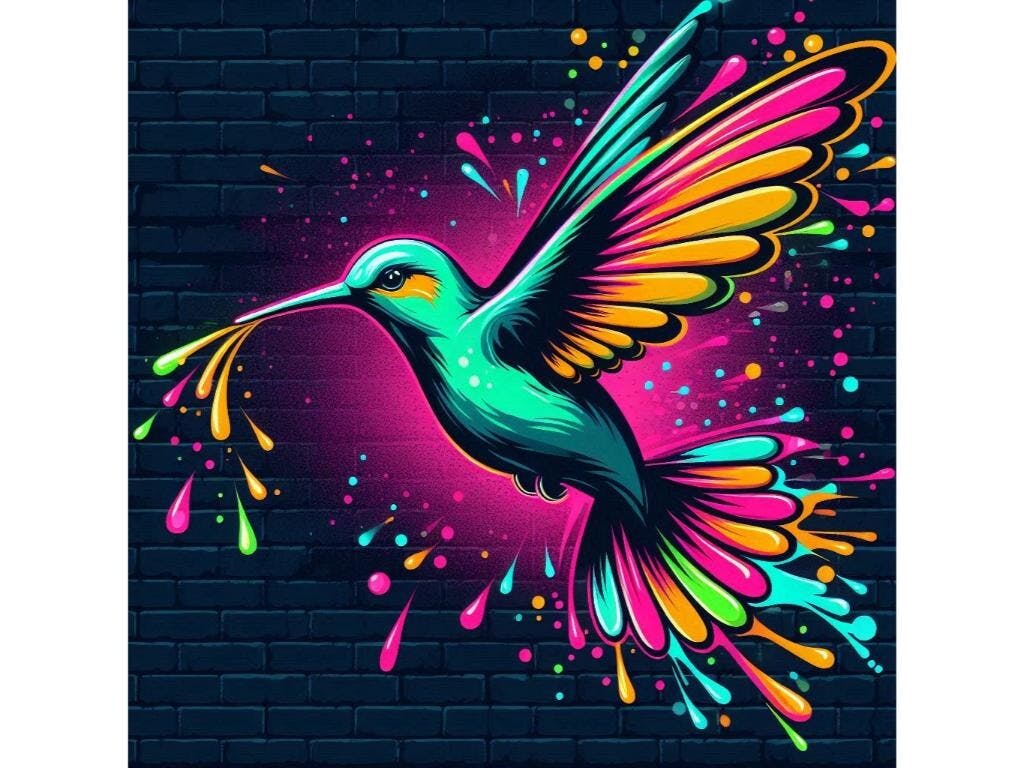 Neon Graffiti Hummingbird 3