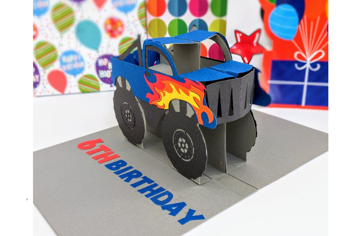 Monster Truck Pop-Up Card Front View