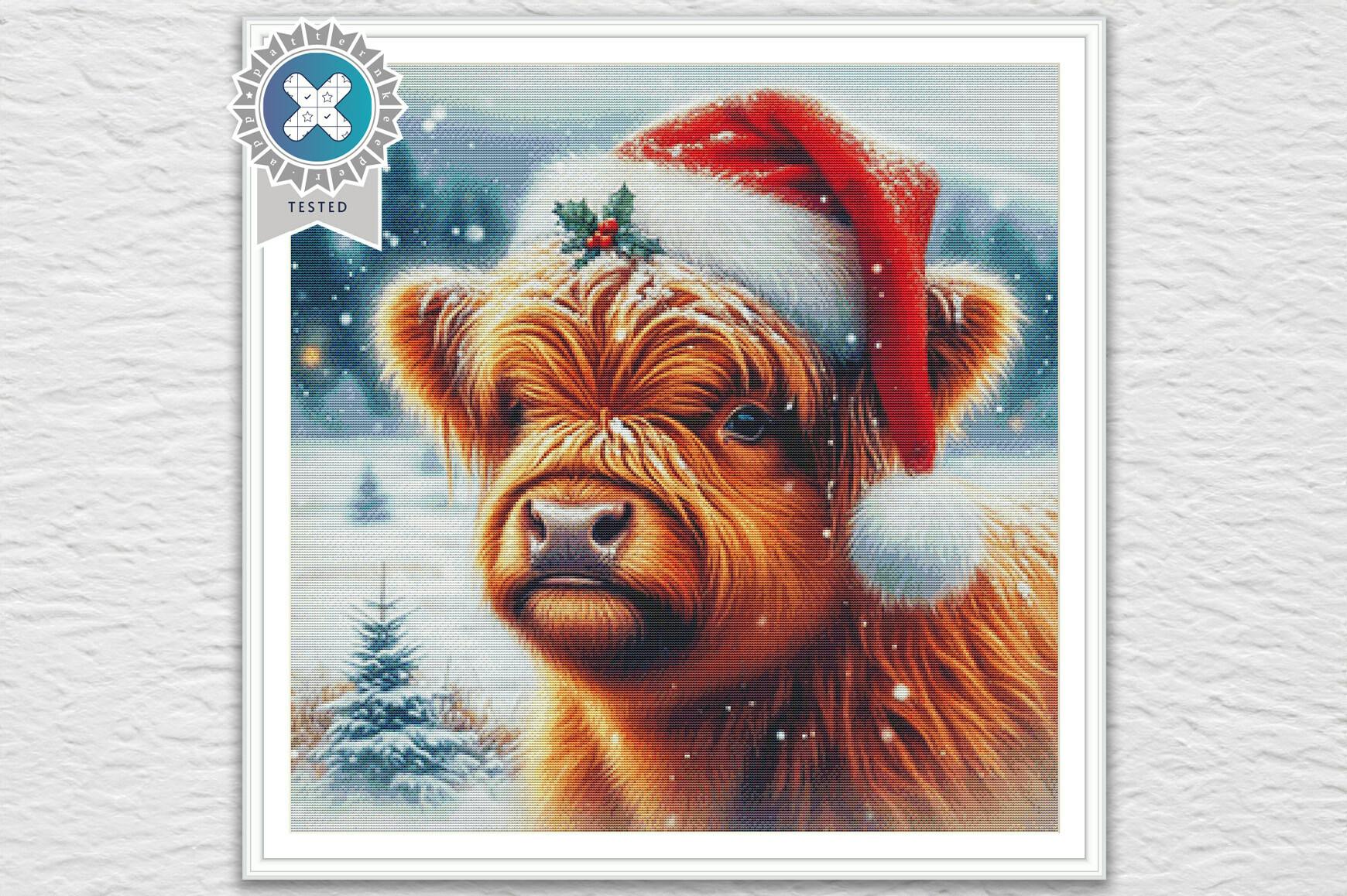 Christmas Highland Cow Cross Stitch Pattern