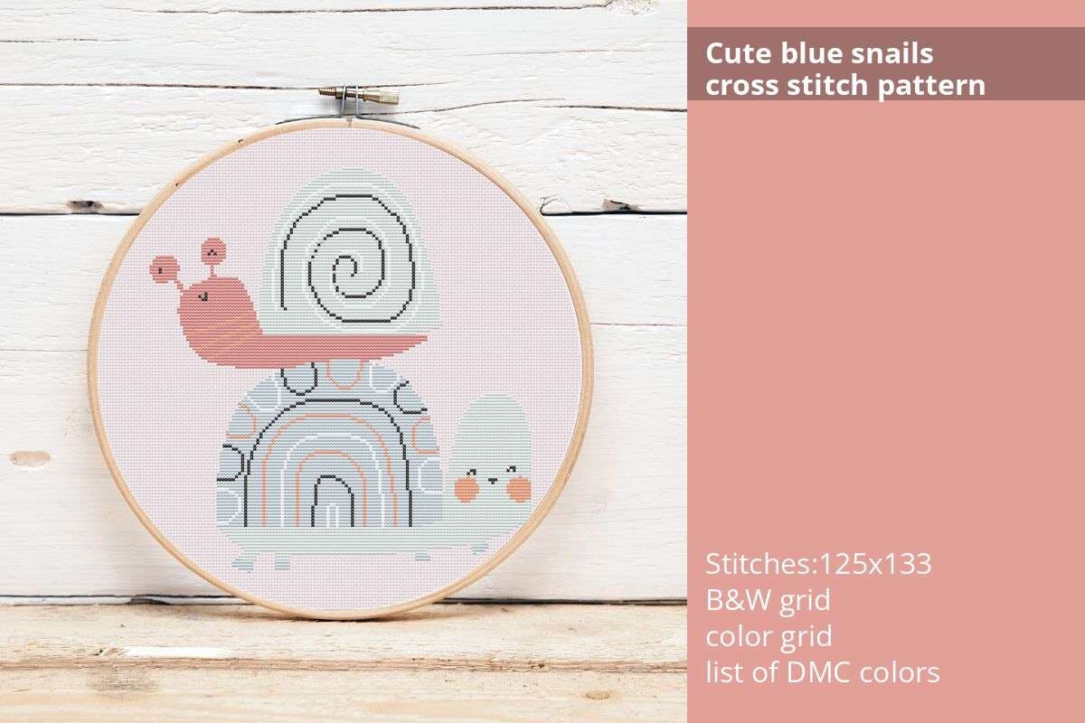 Cute Blue Snails Cross Stitch