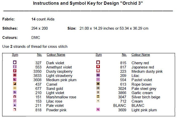 Orchid Cross Stitch Layout