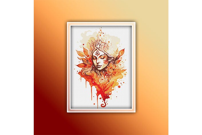 Orange Woman Cross Stitch Design