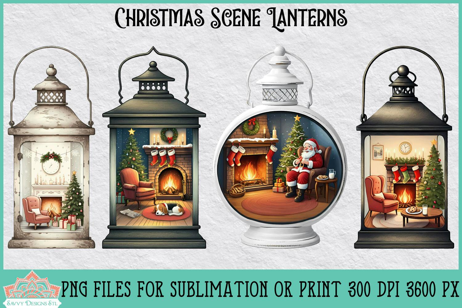 Christmas Scene Lanterns Clipart