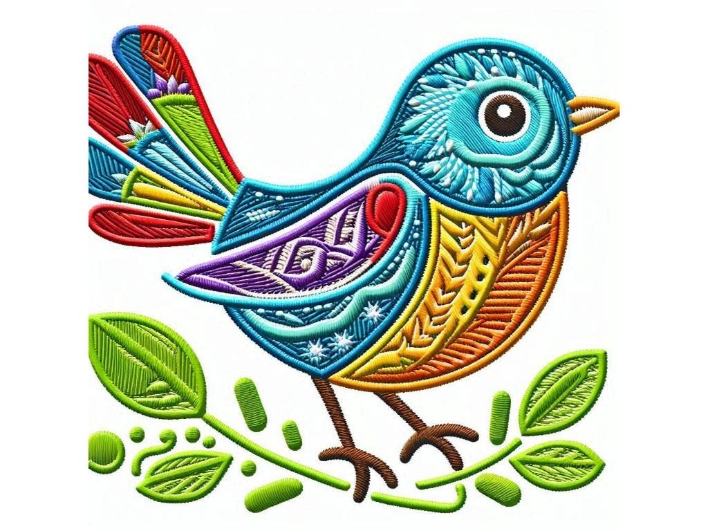 Embroidered Bird Print Design