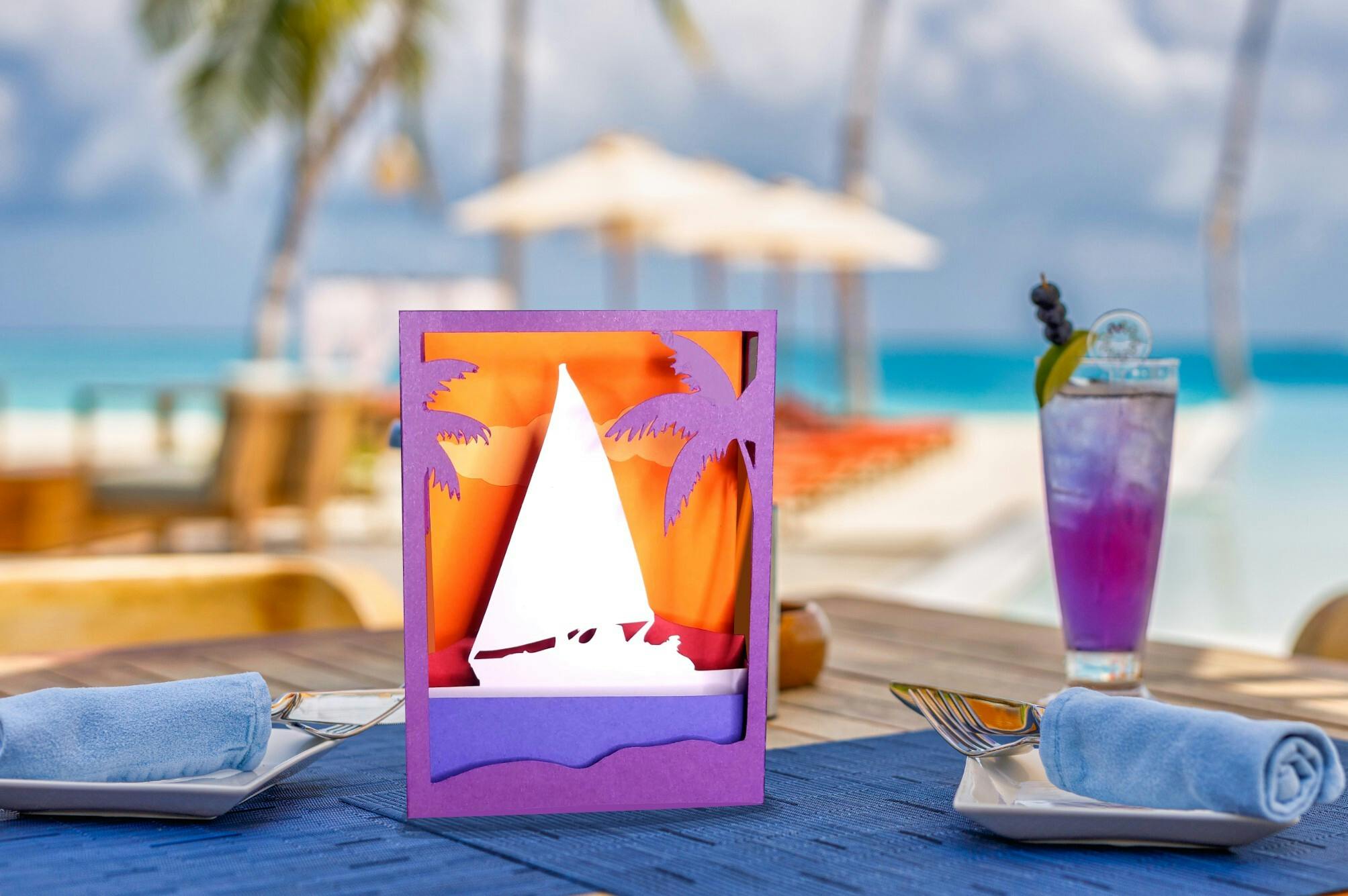 Sunset Tropical Sail Shadowbox Card