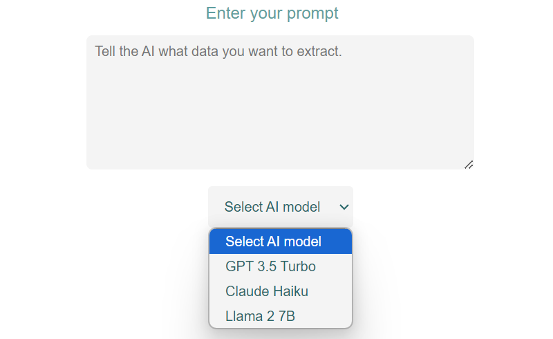 Select box showing a list of Generative AI models