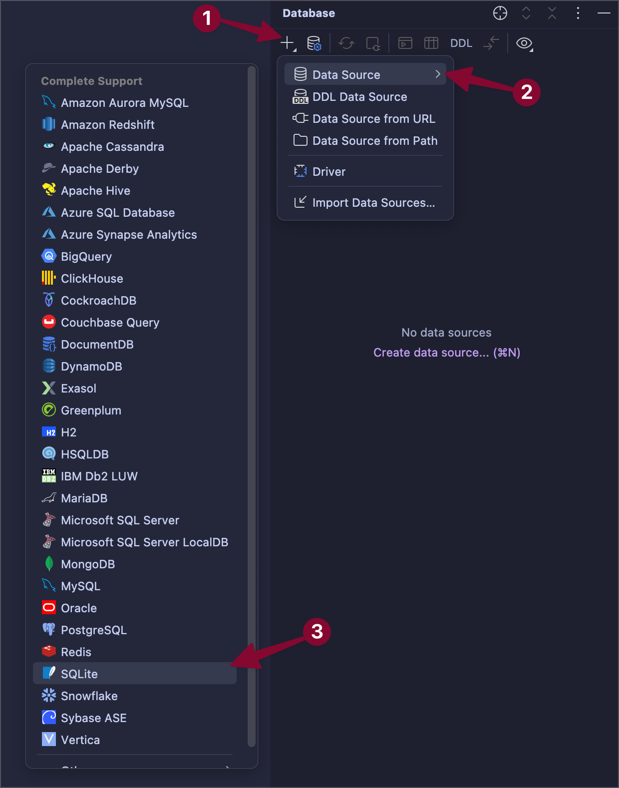 Add SQLite database to PhpStorm