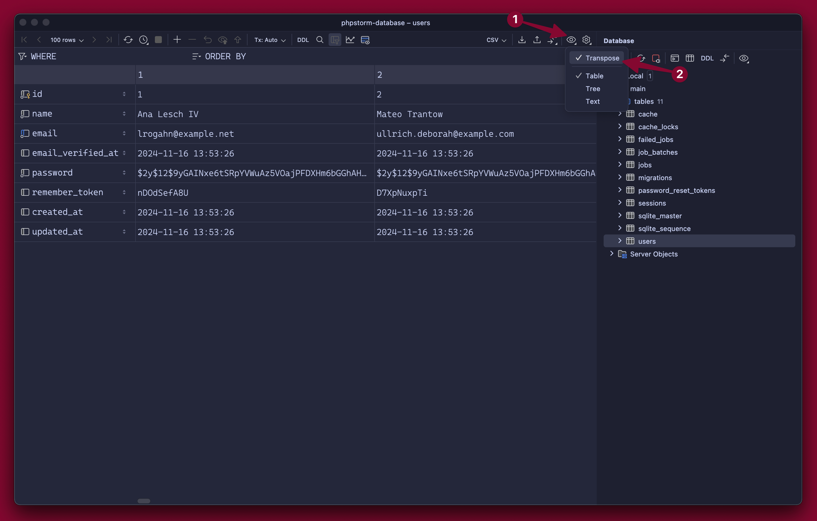 Transpose table in PhpStorm