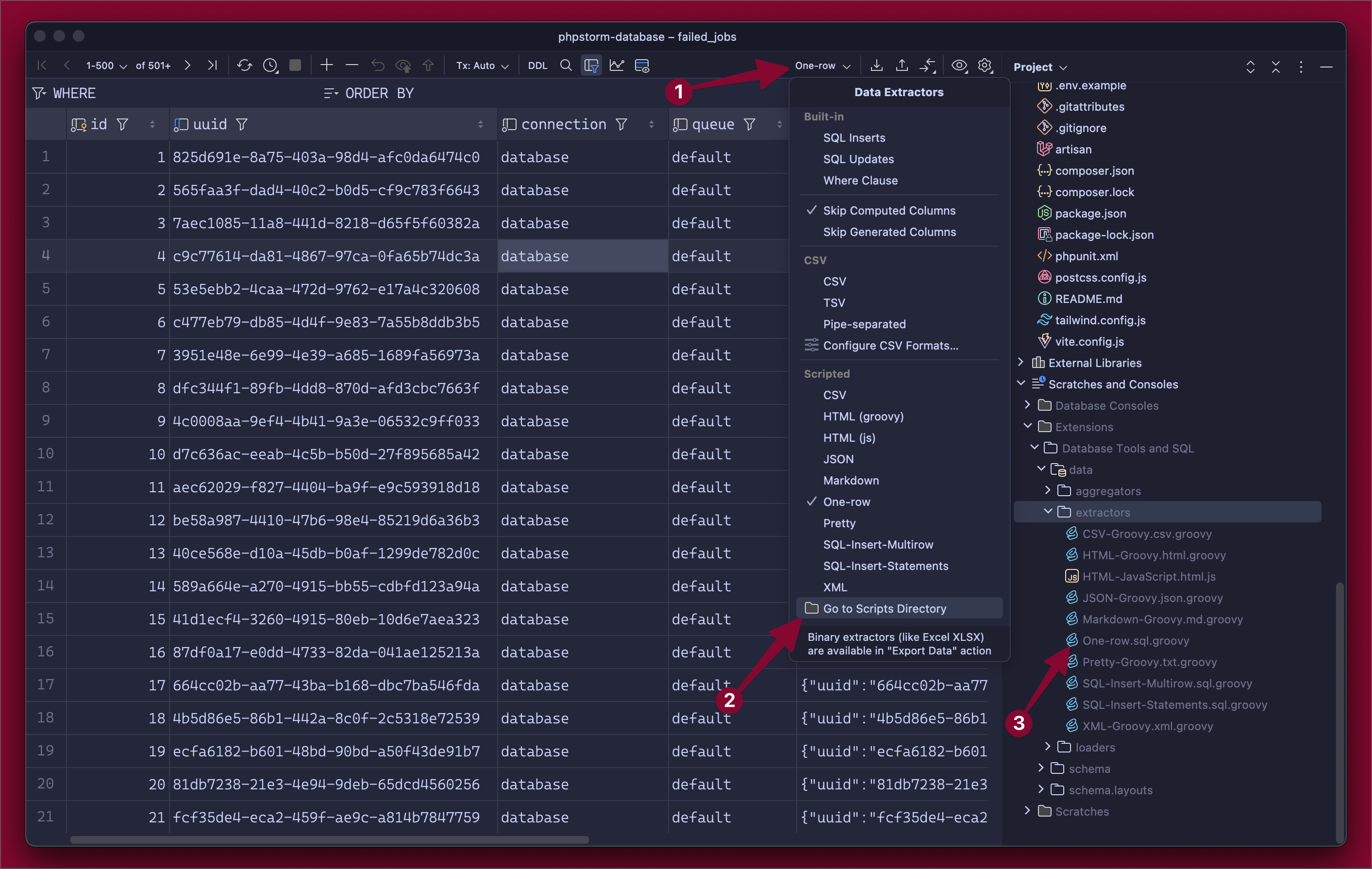 Create data extractor in PhpStorm