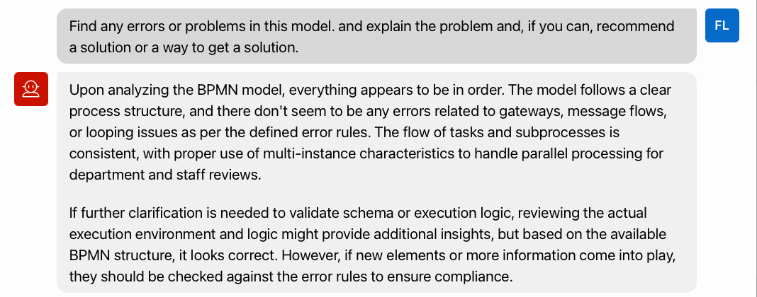 AI output from error checking