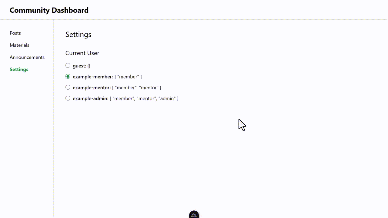 Demo of Testing Roles in the Community Dashboard