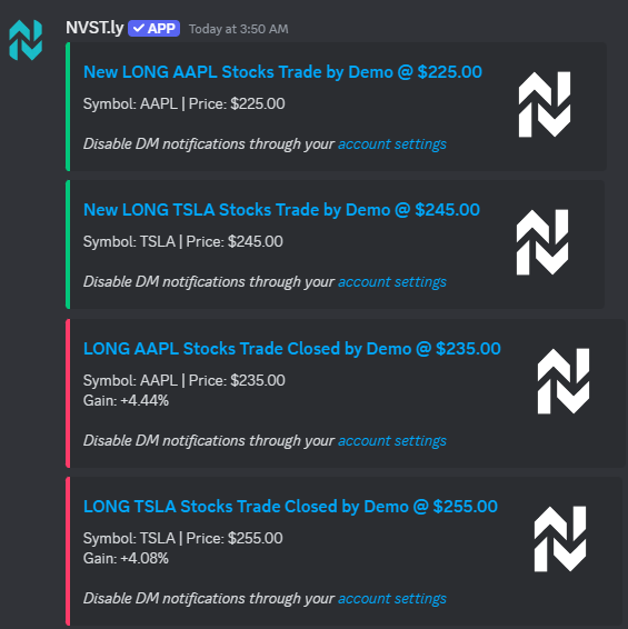 NVSTly trade alert notifications via Discord