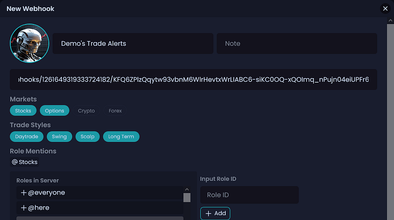 NVSTly Trade Sharing Webhook Input