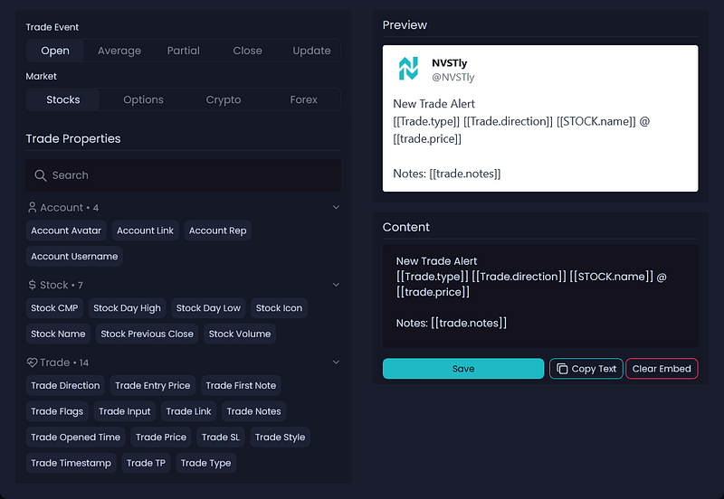 NVSTly Customize X/Twitter Post for Trade Data Content