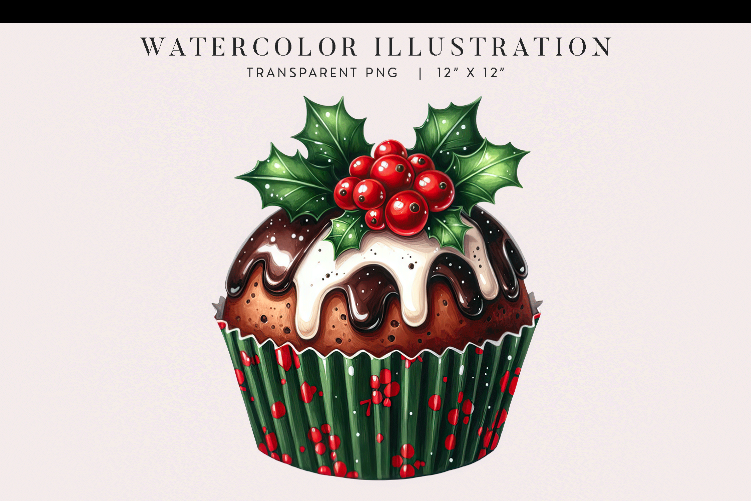 Christmas Pudding Watercolor Cupcake PNG