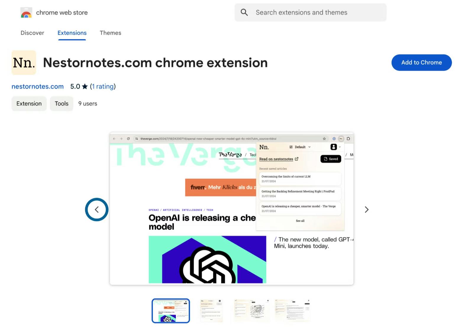 Click “Add to Chrome” to install the NestorNotes extension.