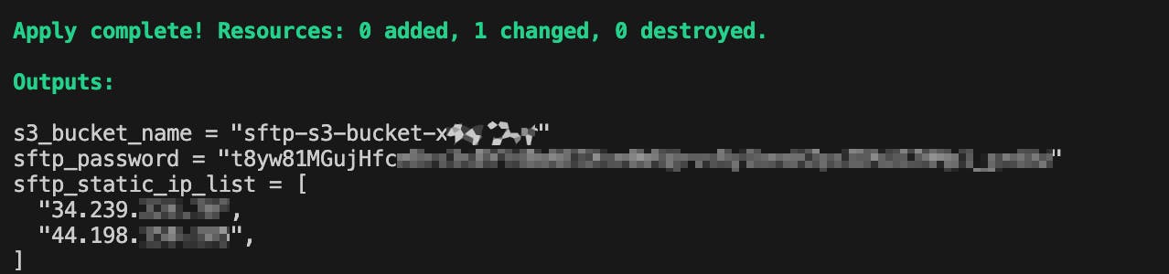 Terraform output of SFTP server creation