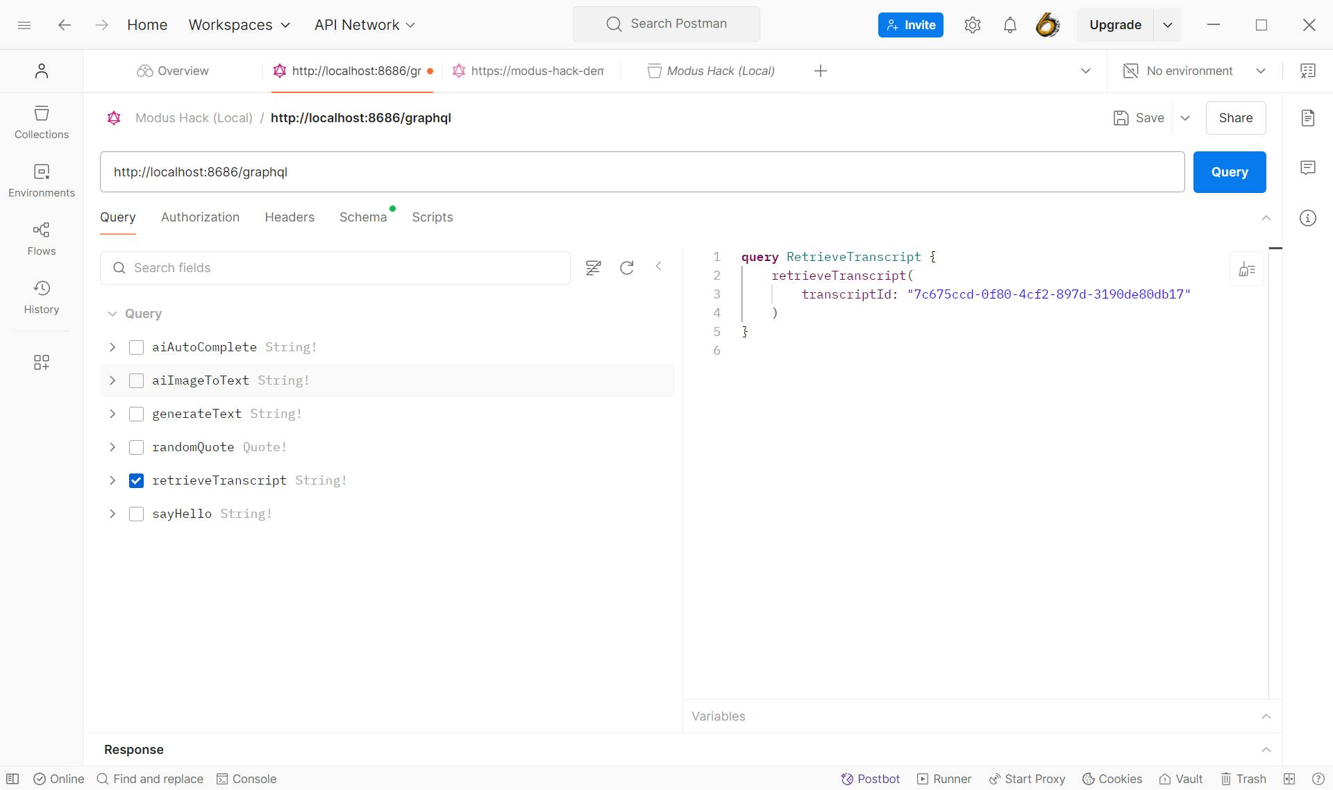 GraphQL schema in Postman