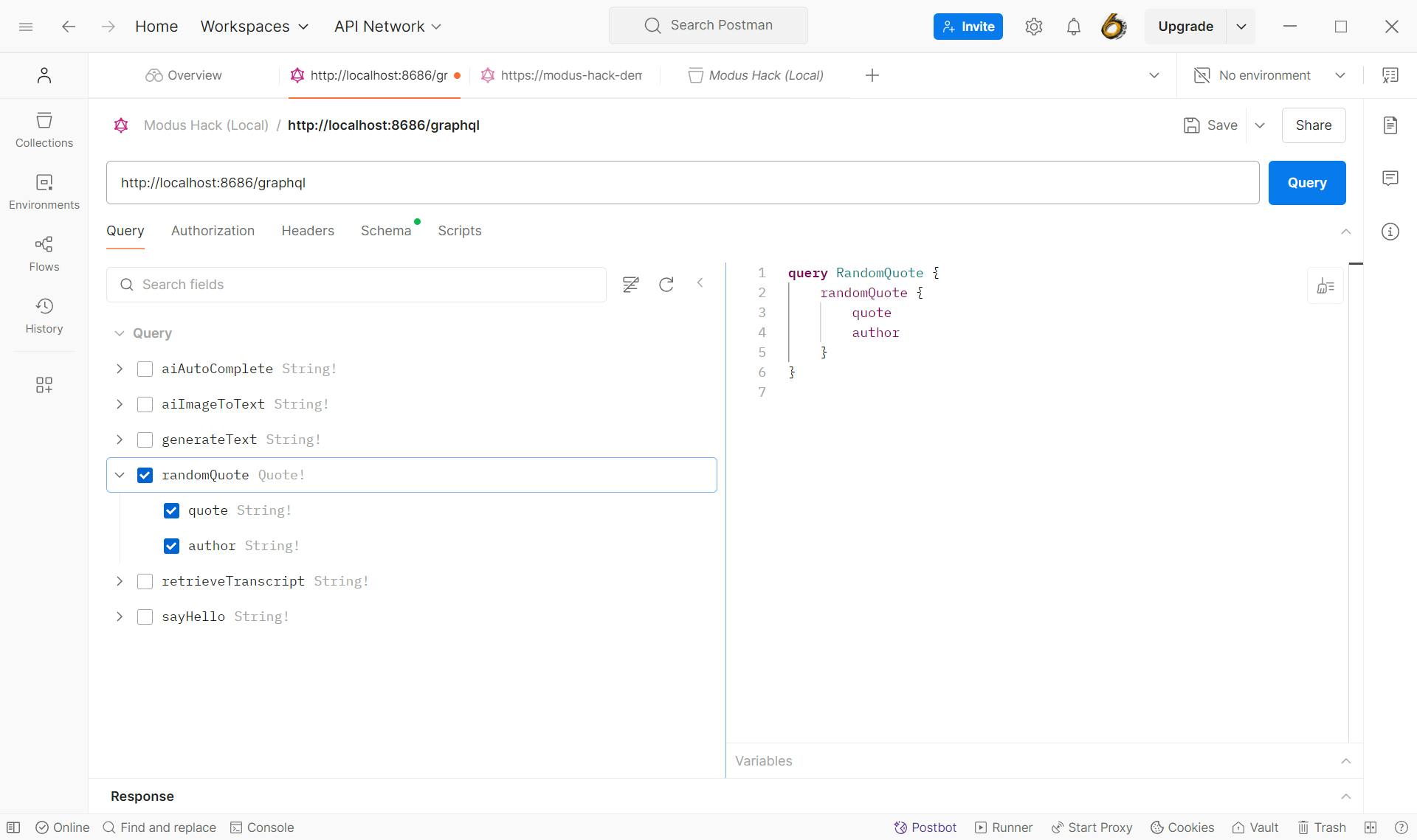 Executing the randomQuote function