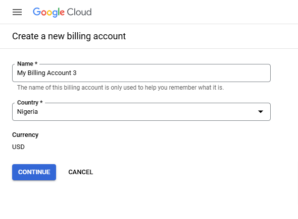 Create Google Cloud billing account