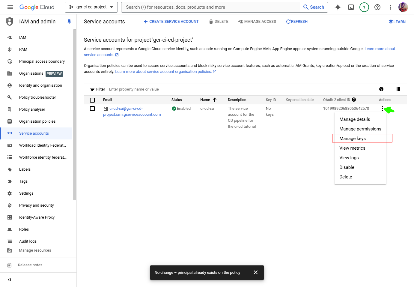 Create Google Cloud service account key