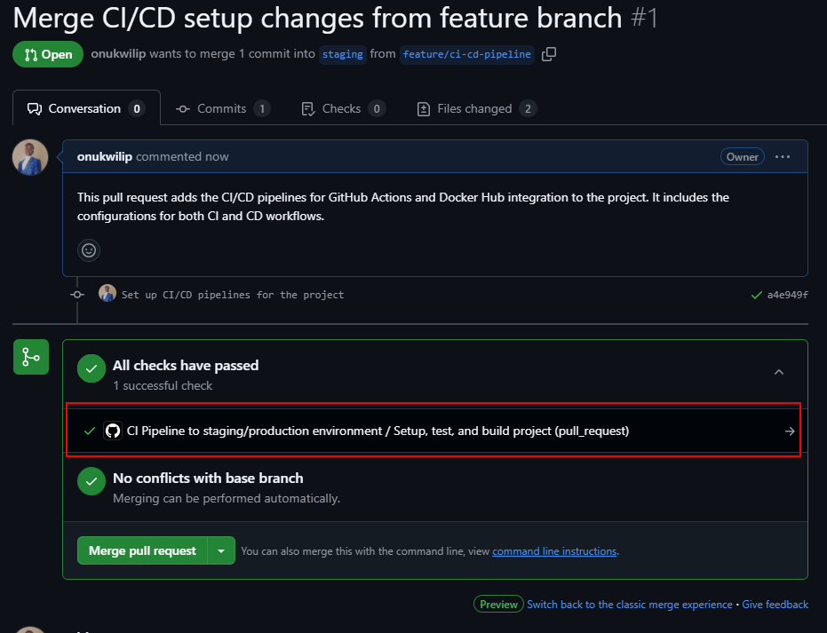 Create a new pull request (PR) from the feature to the staging branch