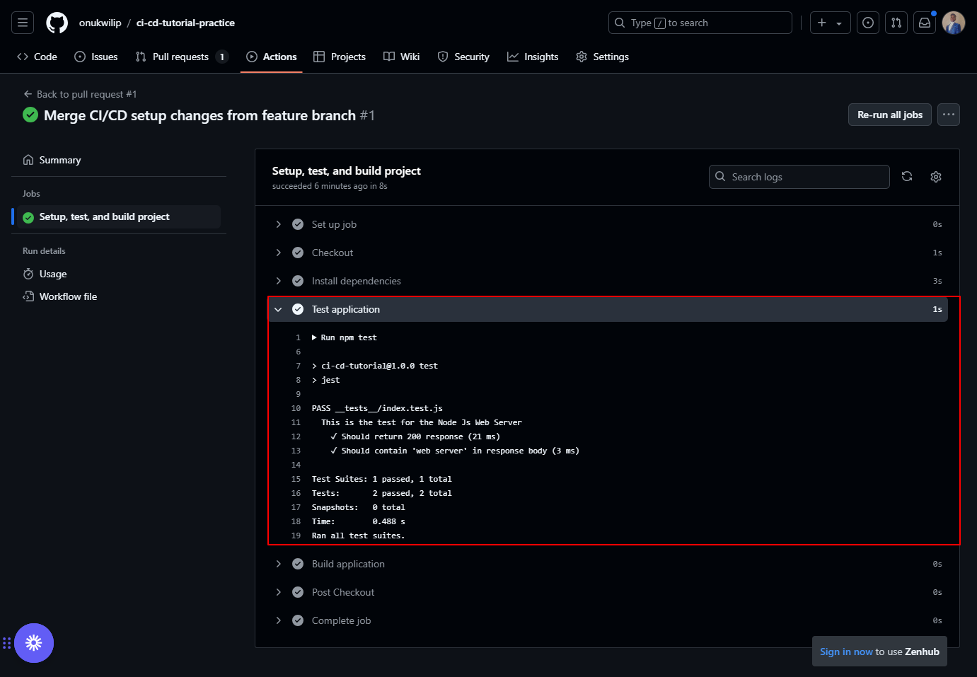 CI workflow run from PR (feature to staging branch)